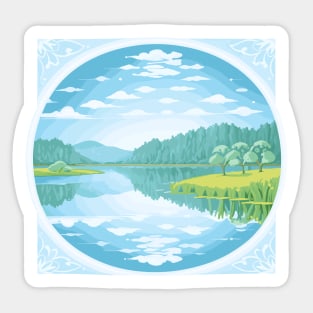 Beautiful landscape with a lake, trees and clouds. Sticker